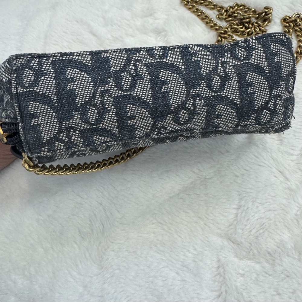 DIOR/Christian Dior CD Saddle Bag Navy Trotter Jacquard Pouch - Picture 7 of 11